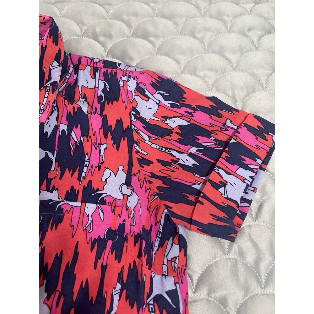 Vero Moda  Colorful Equestrian Horse Dress XS Short Sleeve Button Up Western - Picture 9 of 10